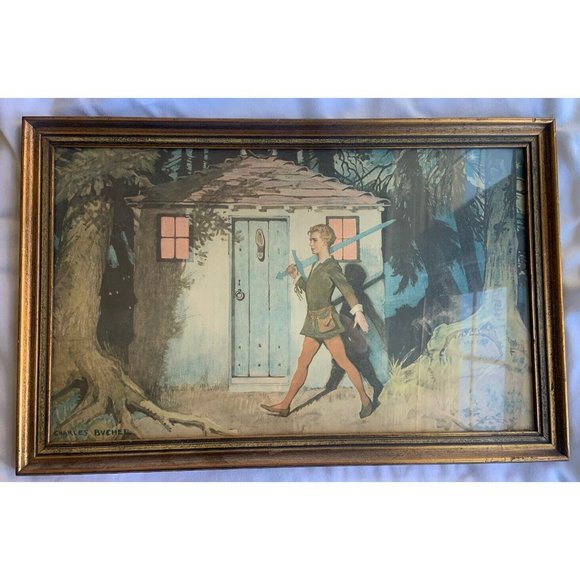 RARE Antique Peter Pan by Charles Buchel Fine Art Colored Lithograph framed - Picture 9 of 11